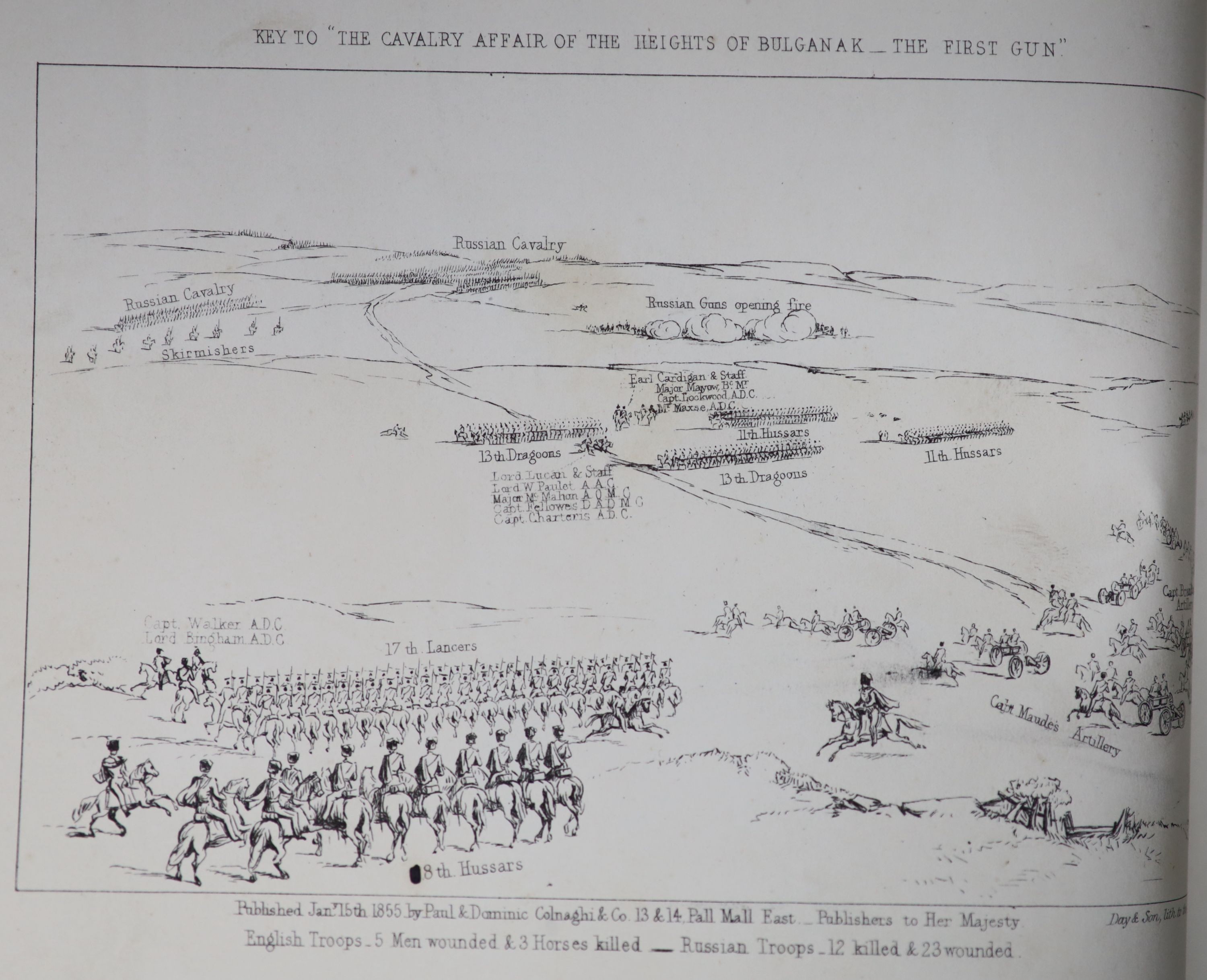 Simpson, William - The Seat of War in the East, 2 parts in 1 vol, folio, half red morocco, with engraved title (foxed) and 79 tinted litho plates, bookplate of William Allan, who served with the 41st regiment in the Crim